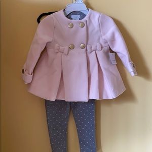 Tahari 2 pcs Pink coat w legging sz 12 mo, new.
